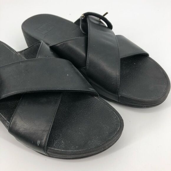 Fitflop Slide Sandals Womens 9 Black Cross Strap Slip On Open Back - Picture 2 of 10